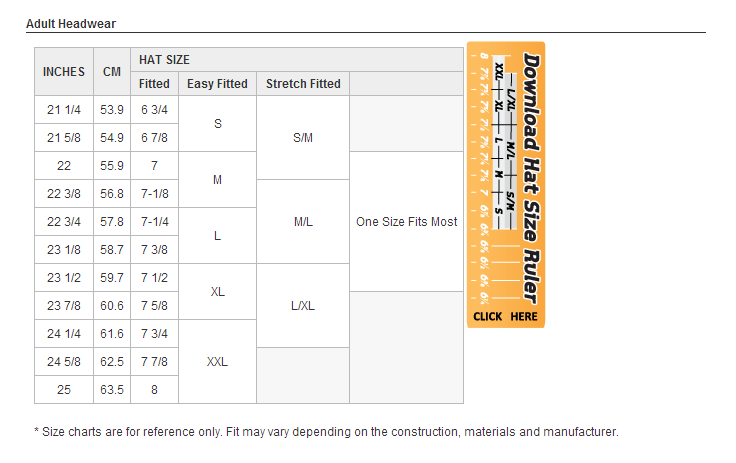 Fitted Hat Sizing Chart