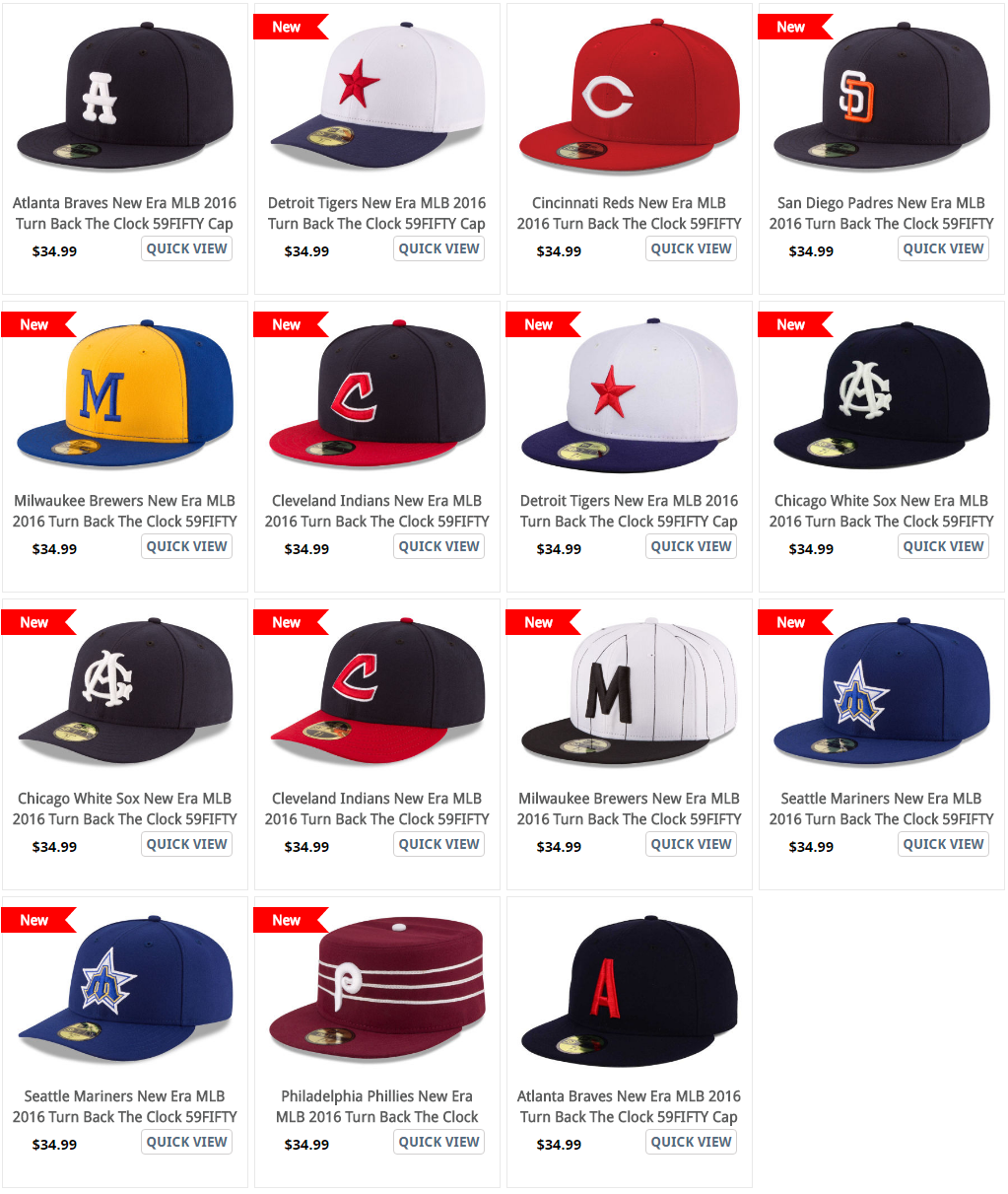 2016 MLB Turn Back the Clock, Throwback 59fifty Hats